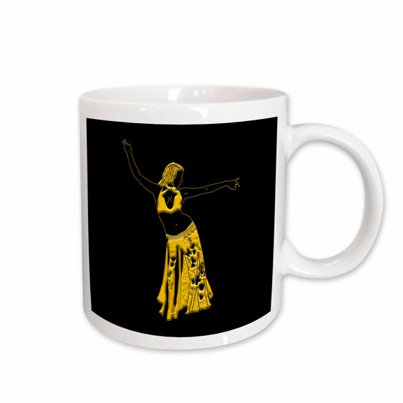 3drose, Belly Dancer Woman. Yellow on Black Silhouette. Beautiful Gift, 15oz Mug