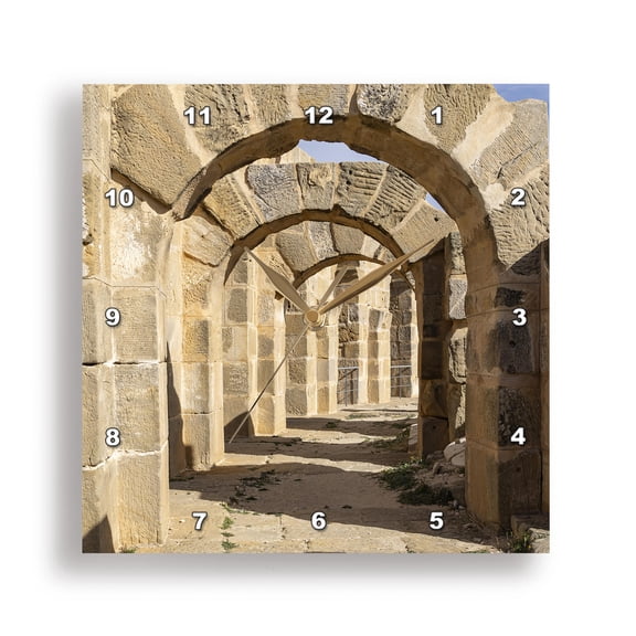 3dRose, Ben Arous, Tunisia. Arches in the Roman Amphitheater, Uthina., 15x15 Wall Clock