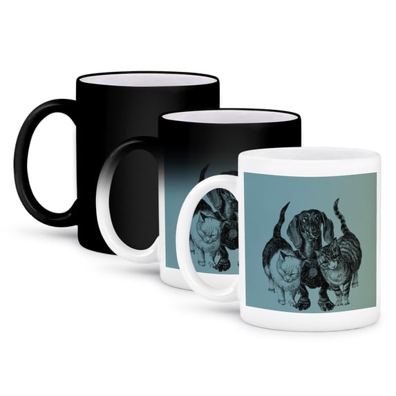 3dRose, Best Buddies Dog with Two Cats Trio - Pets and Animals, 11oz Magic Transforming Mug
