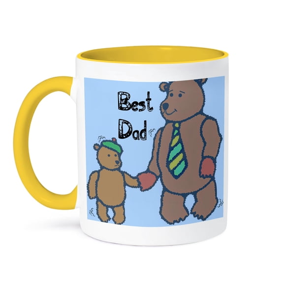 3dRose, Best Dad Bears - Fathers Day - Cute Art, 15oz Two-Tone Yellow Mug