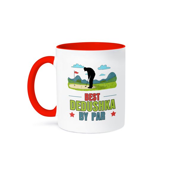 3dRose, Best Dedushka by Par Funny Russian Grandpa Golfing Theme, 11oz Two-Tone Red Mug