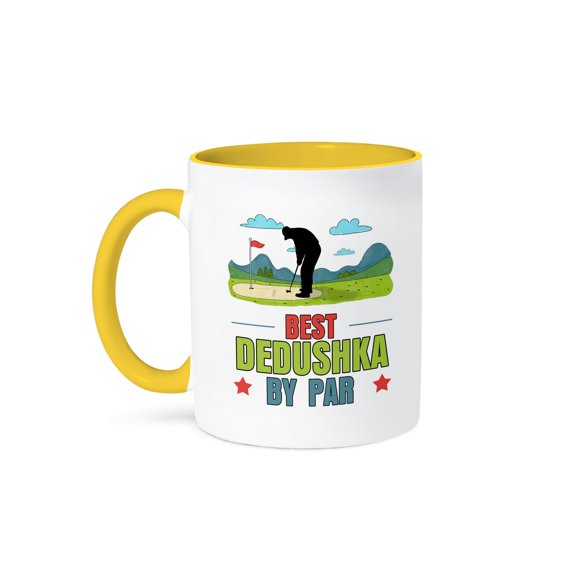 3dRose, Best Dedushka by Par Funny Russian Grandpa Golfing Theme, 11oz Two-Tone Yellow Mug