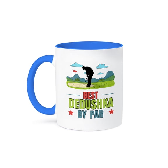 3dRose, Best Dedushka by Par Funny Russian Grandpa Golfing Theme, 15oz Two-Tone Blue Mug