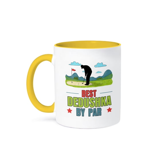 3dRose, Best Dedushka by Par Funny Russian Grandpa Golfing Theme, 15oz Two-Tone Yellow Mug
