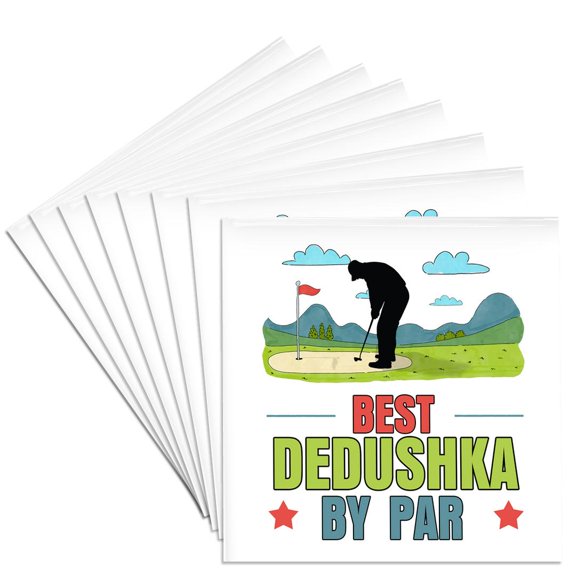 3dRose, Best Dedushka by Par Funny Russian Grandpa Golfing Theme, Set of 8 Ceramic Tile Coasters
