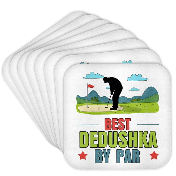 3dRose, Best Dedushka by Par Funny Russian Grandpa Golfing Theme, Set of 8 Coasters - Soft