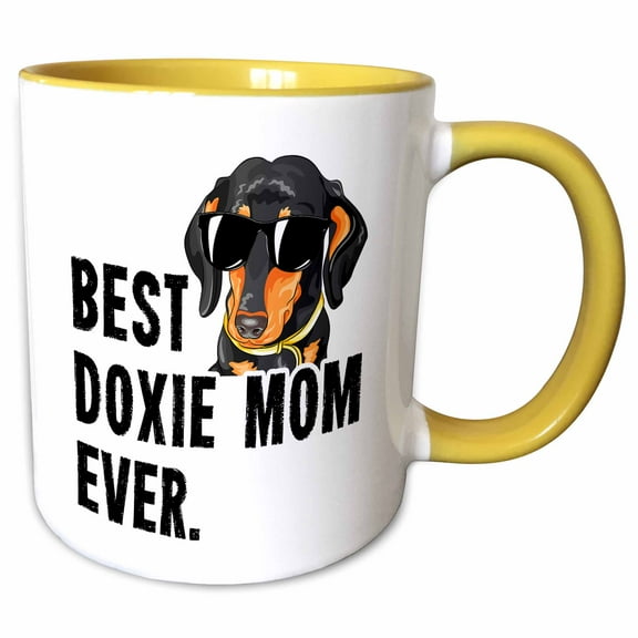 3drose, Best Doxie Mom Ever Funny Dachshund Weiner Dog, 11oz Two-tone Yellow Mug