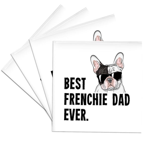3dRose, Best Frenchie Dad Ever Funny French Bulldog, Set of 4 Ceramic Tile Coasters