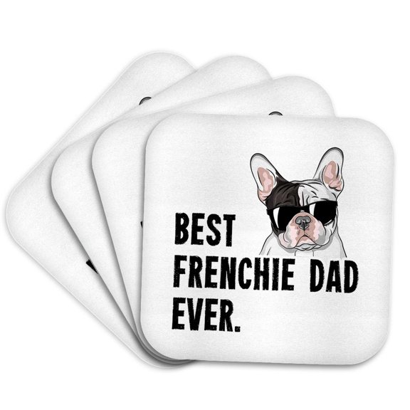 3dRose, Best Frenchie Dad Ever Funny French Bulldog, Set of 4 Coasters - Soft