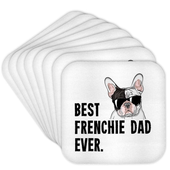 3dRose, Best Frenchie Dad Ever Funny French Bulldog, Set of 8 Coasters - Soft