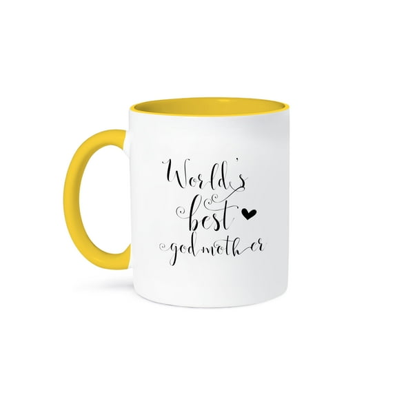 3dRose, Best Godmother Ever - Worlds Best Godmother - Gift for Godmother, 11oz Two-Tone Yellow Mug
