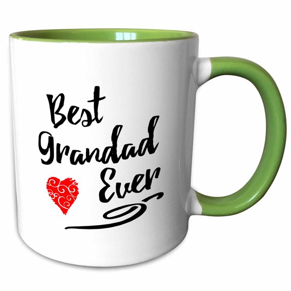 3drose, Best Grandad Ever Design with Red Swirly Heart, 15oz Two-tone Green Mug