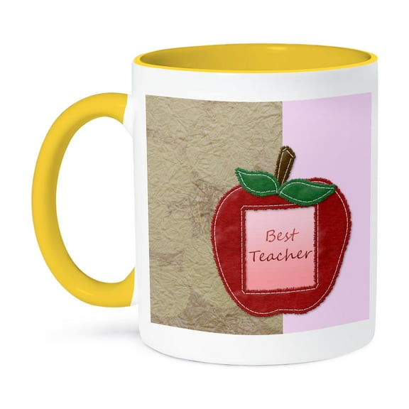 3dRose, Best Teacher Apple Art - Fun Fruits, 11oz Two-Tone Yellow Mug
