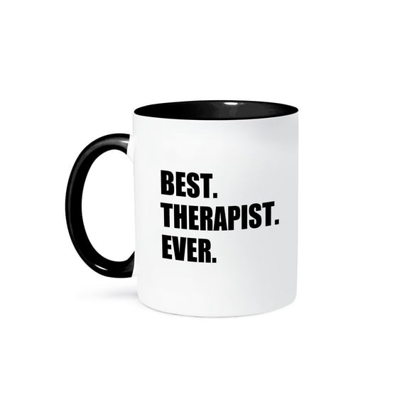 3dRose, Best Therapist Ever, fun gift for shrinks and therapy jobs, black text, 11oz Two-Tone Black Mug