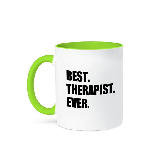 3dRose, Best Therapist Ever, fun gift for shrinks and therapy jobs, black text, 11oz Two-Tone Green Mug