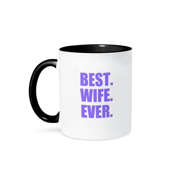 3dRose, Best Wife Ever - purple text romantic anniversary valentines day gift, 15oz Two-Tone Black Mug