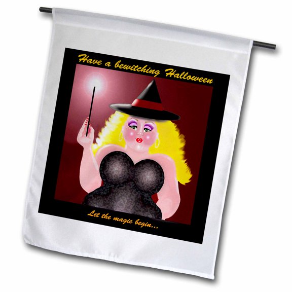 3dRose, Bewitching cute blonde witch with Halloween greeting, 12 x 18 inch Garden Flag