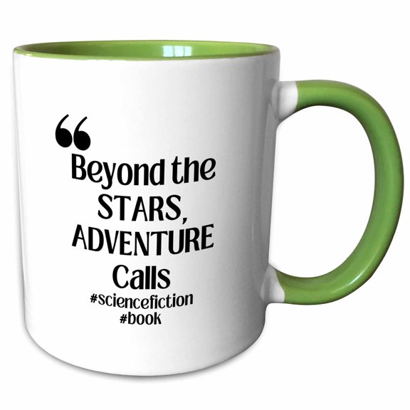 3drose, Beyond the Stars, Adventure Calls - Genre - Science Fiction, 15oz Two-tone Green Mug