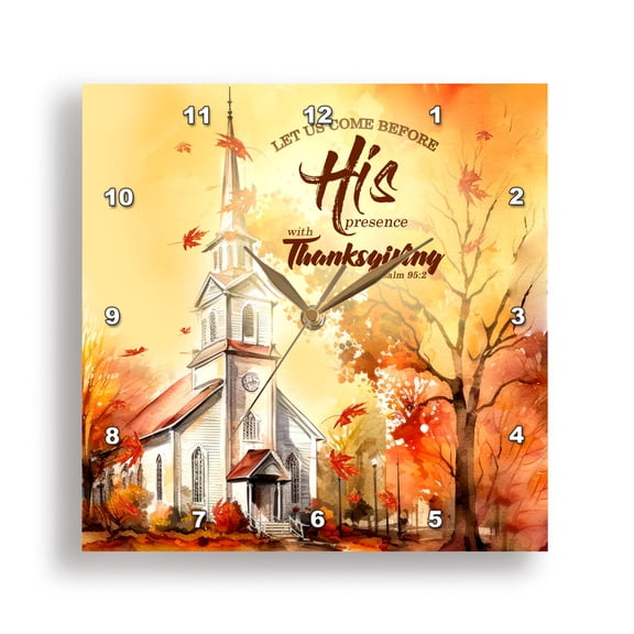 3dRose, Bible Scripture from Psalms with a Church in Autumn Thanksgiving, 15x15 Wall Clock