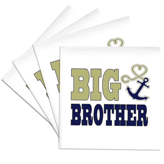 3dRose, Big Brother Cute Anchor and Heart Rope Navy and Gold, Set of 4 Ceramic Tile Coasters
