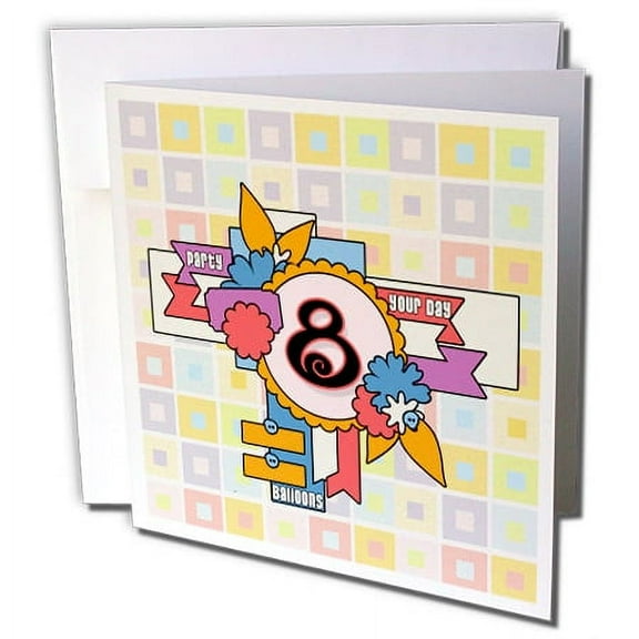 3dRose, Big Number 8 for Young Lady Birthday in Yellow Pink and Purple, 1 Greeting Card with envelope