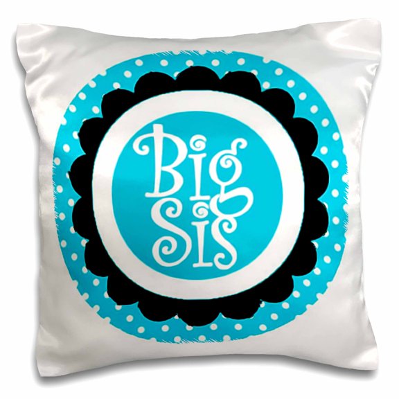 3dRose, Big Sis Sister Blue Scallop And Polka Dots Family Sibling Design, 16x16 inch Pillow Case