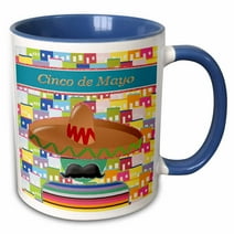 3dRose Big Sombrero, Big Mustache in Colorful Poncho, Cinco de Mayo - Two Tone Blue Mug, 11-ounce