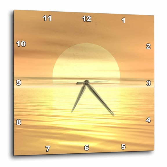 3drose, Big Sunset Digital Art of a Big Sunset Casting Light across the Ripples of Water, 10x10 Wall Clock