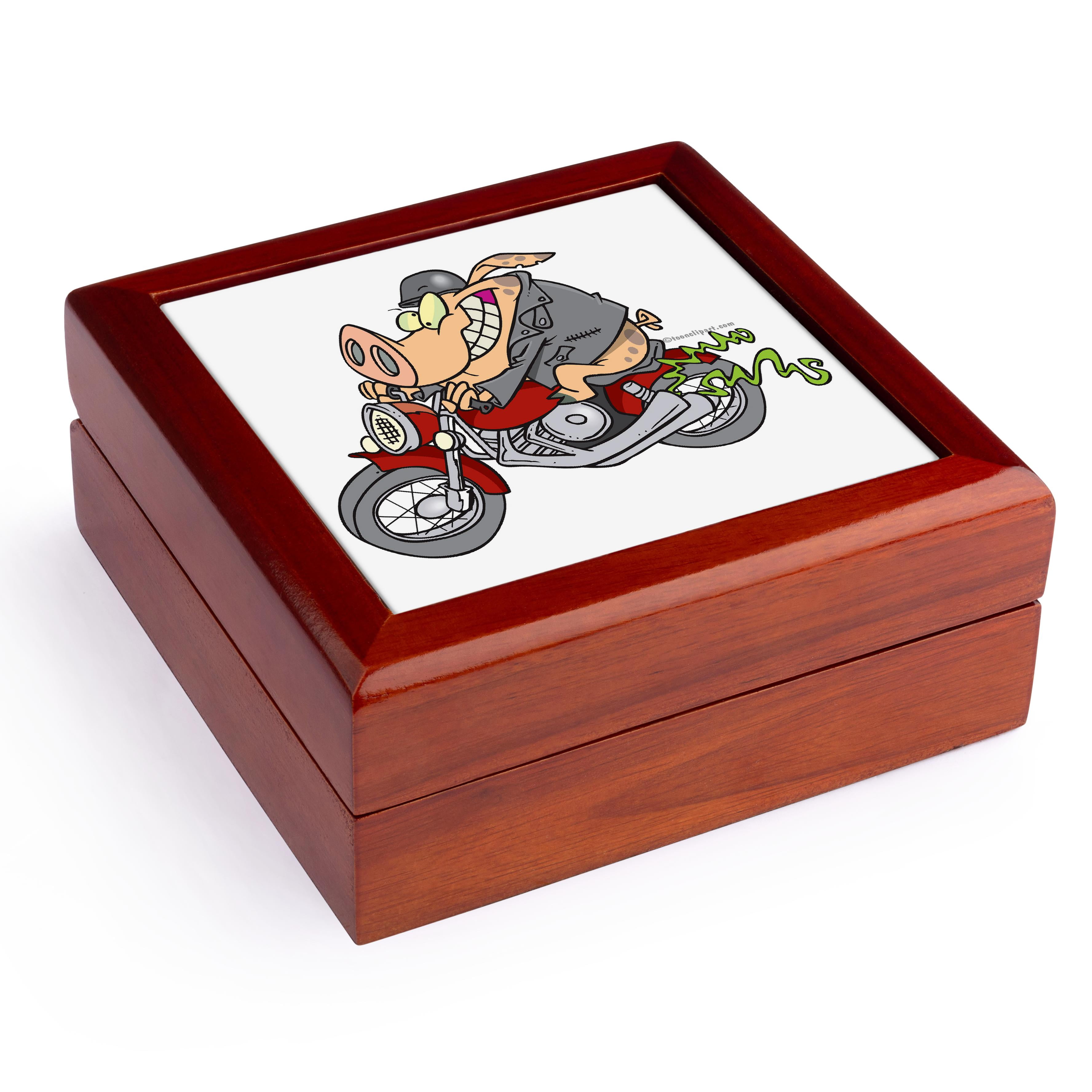 3dRose, Biker Hog Pig Cartoon, Jewelry Box 5.5x5.5 inch with 4 inch tile