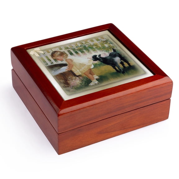 3dRose, Billy goat and little girl art, Jewelry Box 5.5x5.5 inch with 4 inch tile