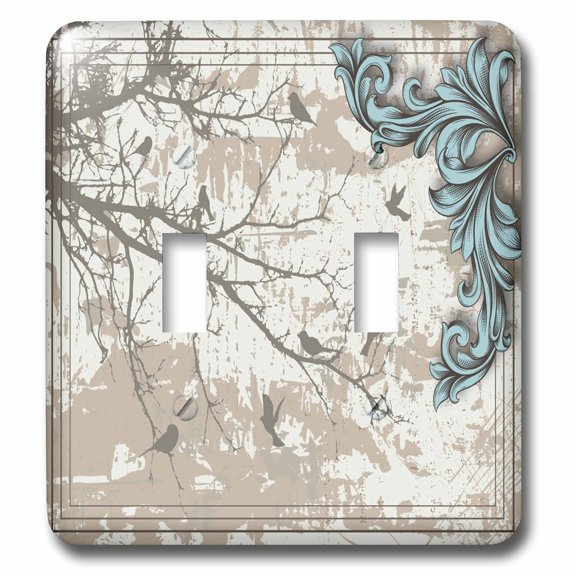 3dRose, Birds On A Tree Branch Of Gray With A Pretty Blue Flourish, double toggle switch