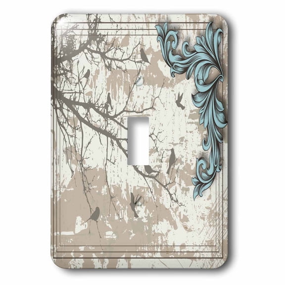 3dRose, Birds On A Tree Branch Of Gray With A Pretty Blue Flourish, single toggle switch