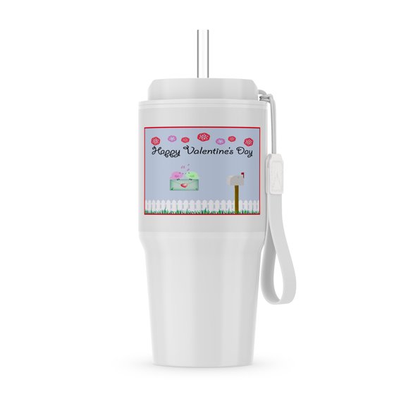 Birds Taking Valentine Mailbox Happy Valentines Day Flowers Pink, Blue, Red, 20oz Tumbler