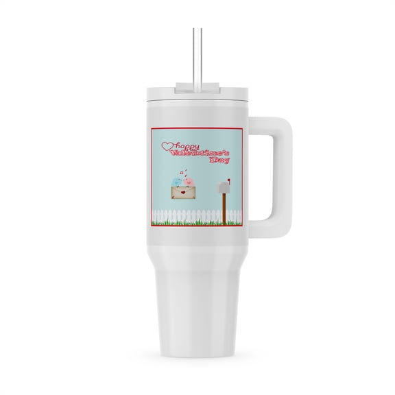 Birds Taking Valentine To Mailbox, Happy Valentines Day, Pink, Blue, Red, 30oz Tumbler