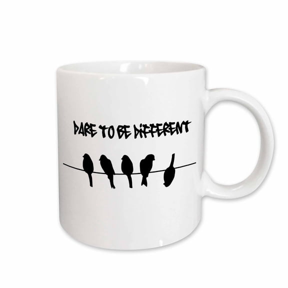 3drose, Birds on a Wire - Dare to Be Different Humor - Funny Black and White Silhouette Graffiti - Humorous, 11oz Mug