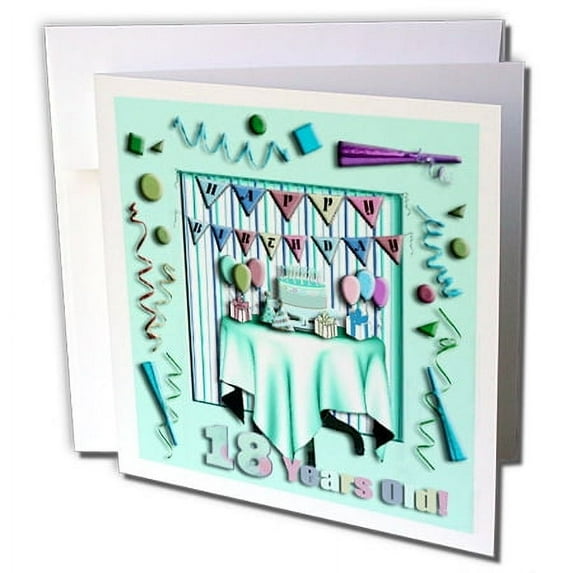 3dRose, Birthday Room in Green Happy Birthday 18 Years Old, 1 Greeting Card with envelope