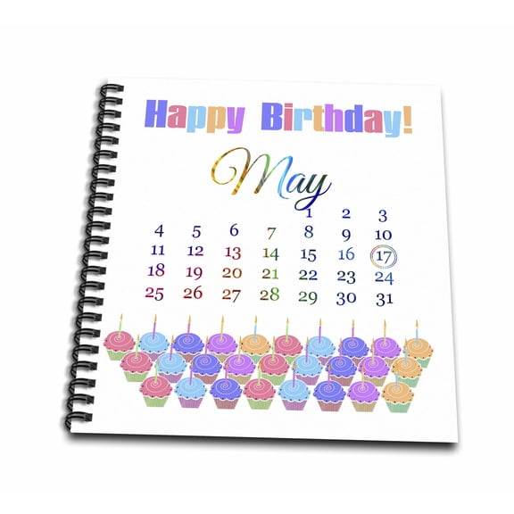 3dRose, Birthday on May 17th, Colorful Cupcakes with Candles with Flames, Drawing Book 8 x 8 inch