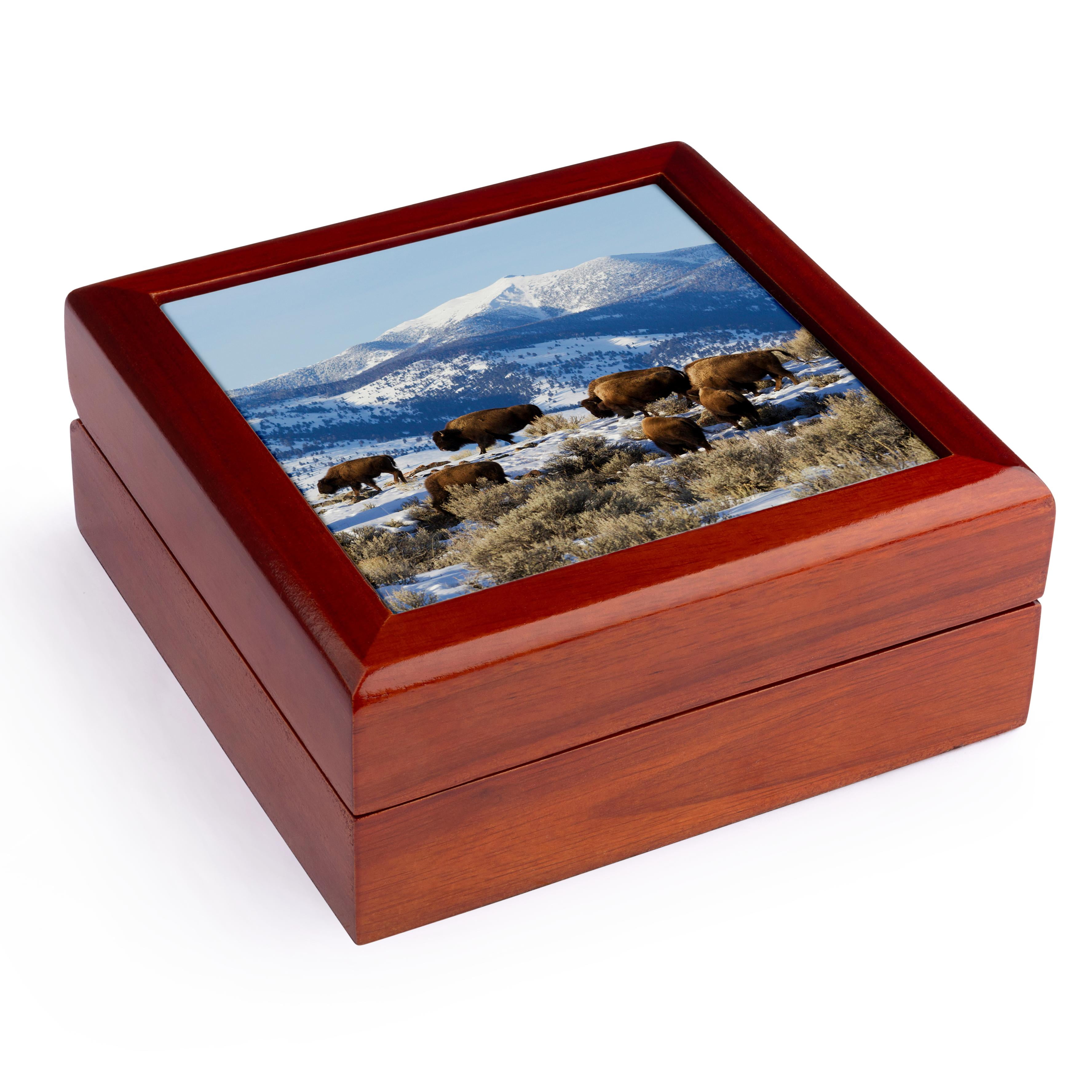 3dRose, Bison Herd, Yellowstone National Park, Jewelry Box 5.5x5.5 inch with 4 inch tile