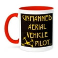 thumbnail image 1 of 3dRose, Black and Yellow Drone with Unmanned Aerial Vehicle Pilot phrase, 11oz Two-Tone Red Mug, 1 of 7