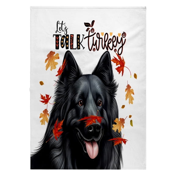 3dRose, Black Belgian Sheepdog Talks Turkey on Thanksgiving with Falling Leaves, 22x30 Bath Hand Pool Towel