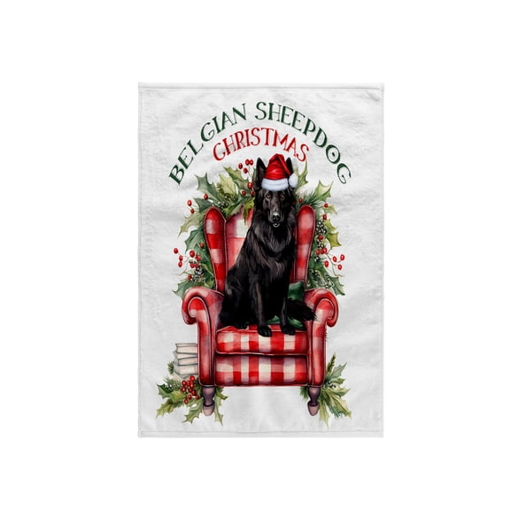 3dRose, Black Belgian Sheepdog Waiting for Santa on a Red Chair Christmas, 15x22 Hand Towel