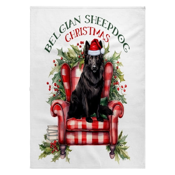3dRose, Black Belgian Sheepdog Waiting for Santa on a Red Chair Christmas, 22x30 Bath Hand Pool Towel