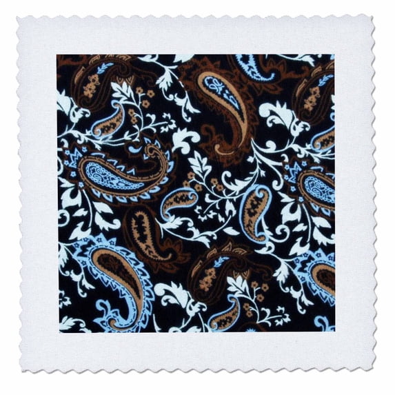 3dRose, Black Blue n Brown Paisley, 12x12 inch quilt square