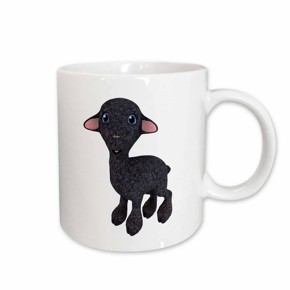 3drose, Black Cartoon Lamb, 11oz Mug