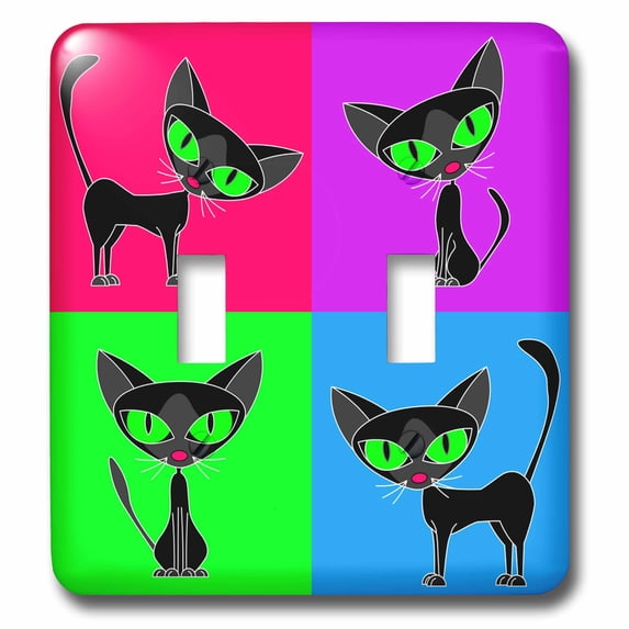 3dRose, Black Cat Four Attitudes Design, double toggle switch