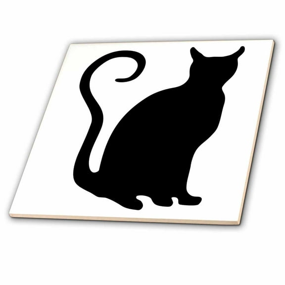 3dRose, Black Cat Silhouette with Curly Tail, 12 Inch Ceramic Tile