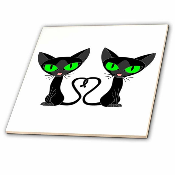3dRose, Black Cat Tail Heart, 4 Inch Ceramic Tile