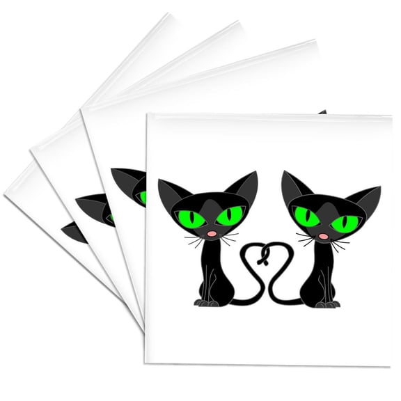 3dRose, Black Cat Tail Heart, Set of 4 Ceramic Tile Coasters