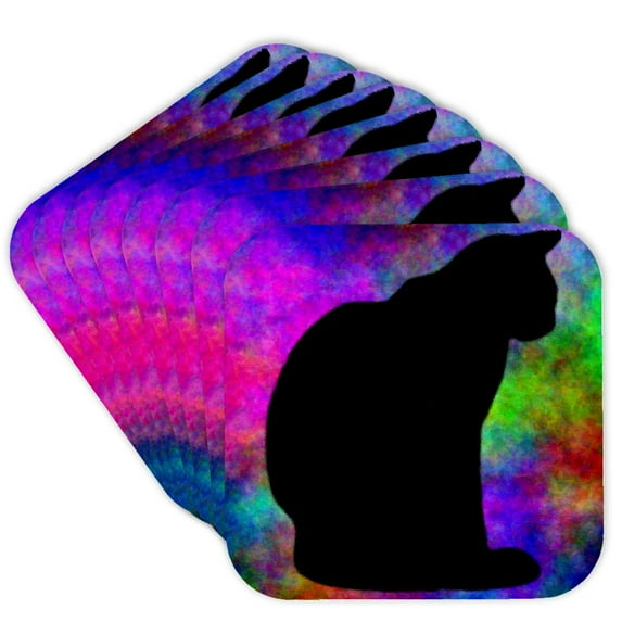 3drose, Black Cat with Abstract Background by Angelandspot, Set of 8 Coasters - Soft
