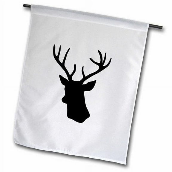 3dRose, Black Deer head silhouette on white. Modern stag with antlers shadow, 12 x 18 inch Garden Flag